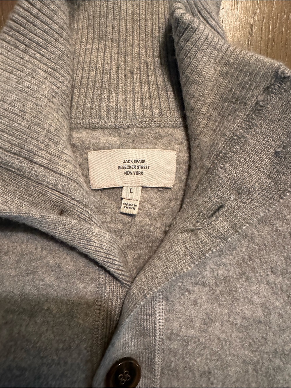 Jack Spade Light Gray Ribbed-Collar Button Cardigan